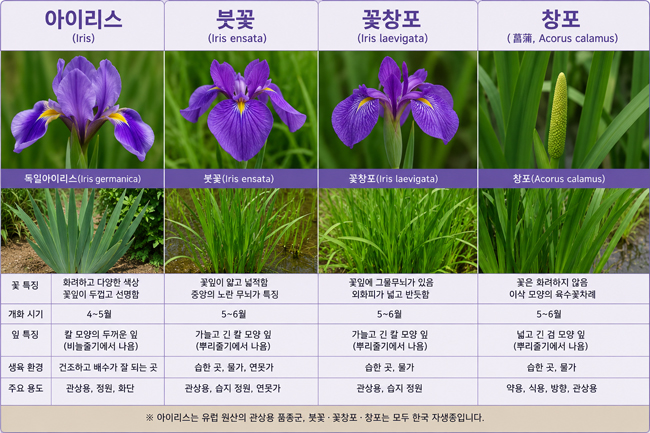 아이리스, 붓꽃, 꽃창포: 이름별 꽃말과 특징 완벽 비교