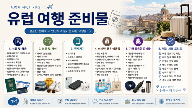 실패 없는 유럽 여행 준비물 리스트 A to Z