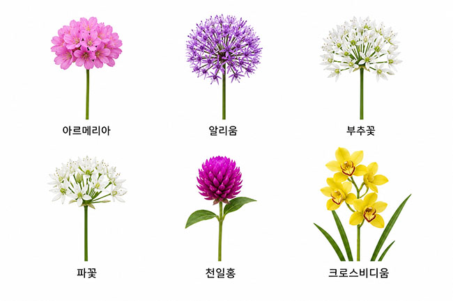아르메리아 알리움 부추꽃 파꽃 천일홍 크로스비디움