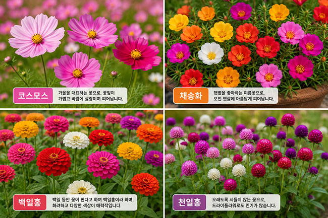여름부터 가을까지 정원을 채우는 코스모스 채송화 백일홍 천일홍 특징과 관리법 완벽 정리