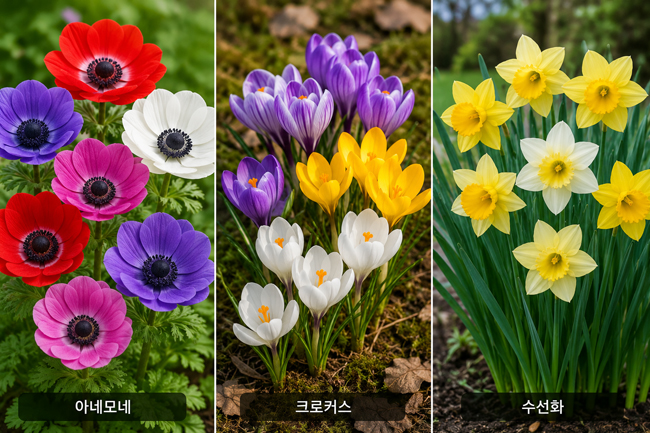 아네모네, 크로커스, 수선화