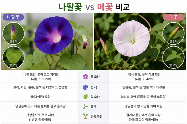 나팔꽃 vs 메꽃: 닮은 듯 다른 매력 비교와 꽃말, 관리법 완벽 가이드