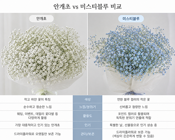 안개초와 미스티블루, 꽃말부터 관리법까지 완벽 비교 가이드
