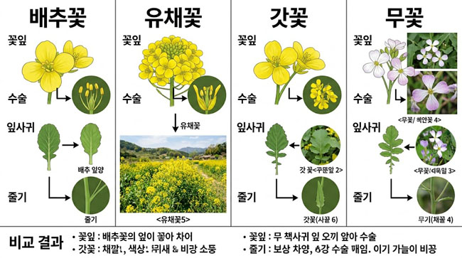 배추꽃 유채꽃 갓꽃 무꽃