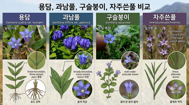 용담 과남풀 구슬붕이 자주쓴풀