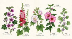 당아욱 접시꽃 부용화 무궁화 아욱