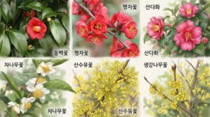 동백꽃 명자꽃 산다화(차나무꽃) 산수유·생강나무꽃